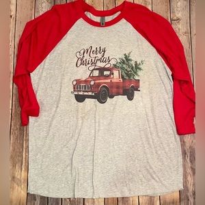 Merry Christmas truck raglan tee